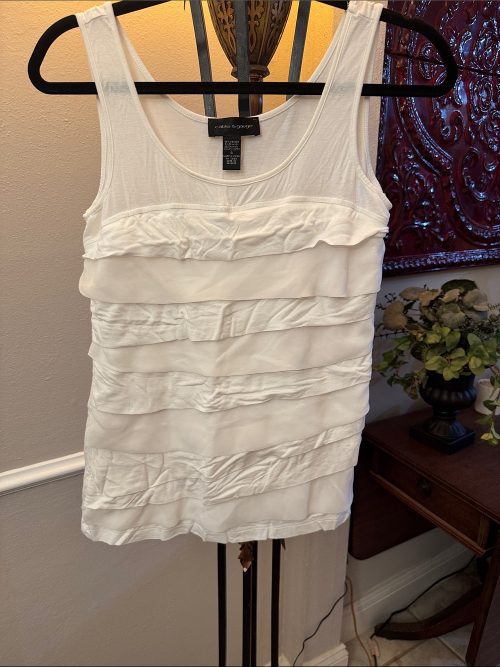 Cable & Gauge White Layered Ruffle Tank Top